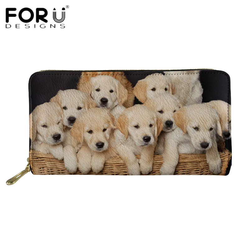 FORUDESIGNS Длинный кошелек с милыми зелеными собаками/золотистыми ретриверами 3D