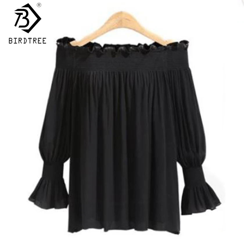 

2019 New Women Solid Shirt Blouse Ruffles Slash Neck Off Shoulder Loose Lantern Long Sleeve Casual Top Plus Size 4XL T8D904C