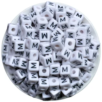 

Free Shipping Mini Order 50PCS 10x10MM Cube Acrylic Letter Beads Single Alphabet M Printing White Square Bracelet Jewelry Beads