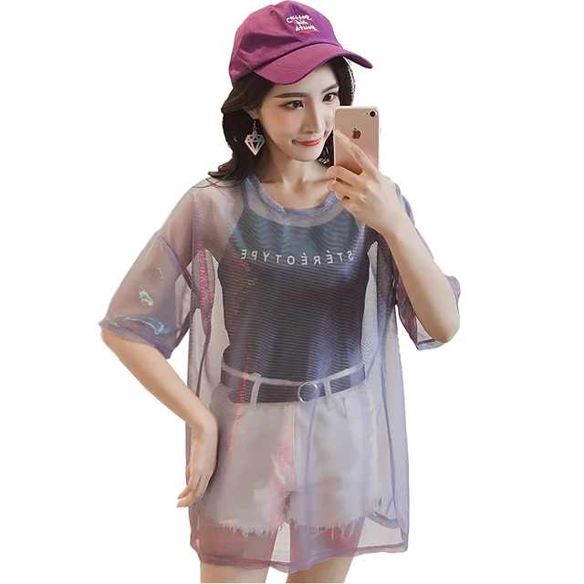 Transparent Purple T-shirt & Stereotype Strappy Black Top  1