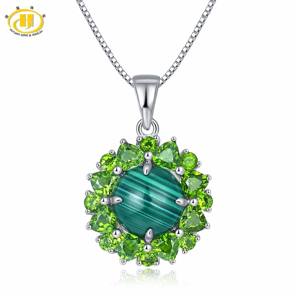 

Hutang Fine Jewelry Solid 925 Sterling Silver 5.36ct Natural Gemstone Malachite & Chrome Diopside Pendant & Necklace For Women