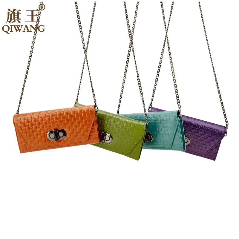 

Fashion Metal shoulder strap Women Clutch Bag Long Wallets Genuine Leather Female Purse Weaving Lady Evening Bag Shoulder Bag