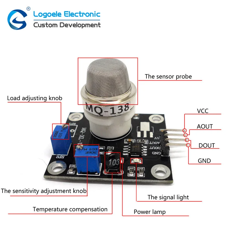 MQ-138 качественное обнаружение, полупроводниковый нагревательный MQ138 VOC HCHO формальдегид Летучий органический газовый датчик Модуль
