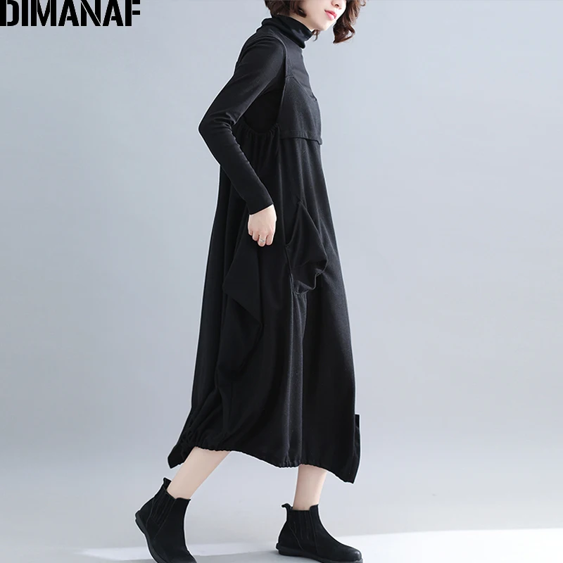 DIMANAF Plus Size Women Long Dress Thick Winter Lady Elegant Vestidos Sleeveless Loose Casual Femal