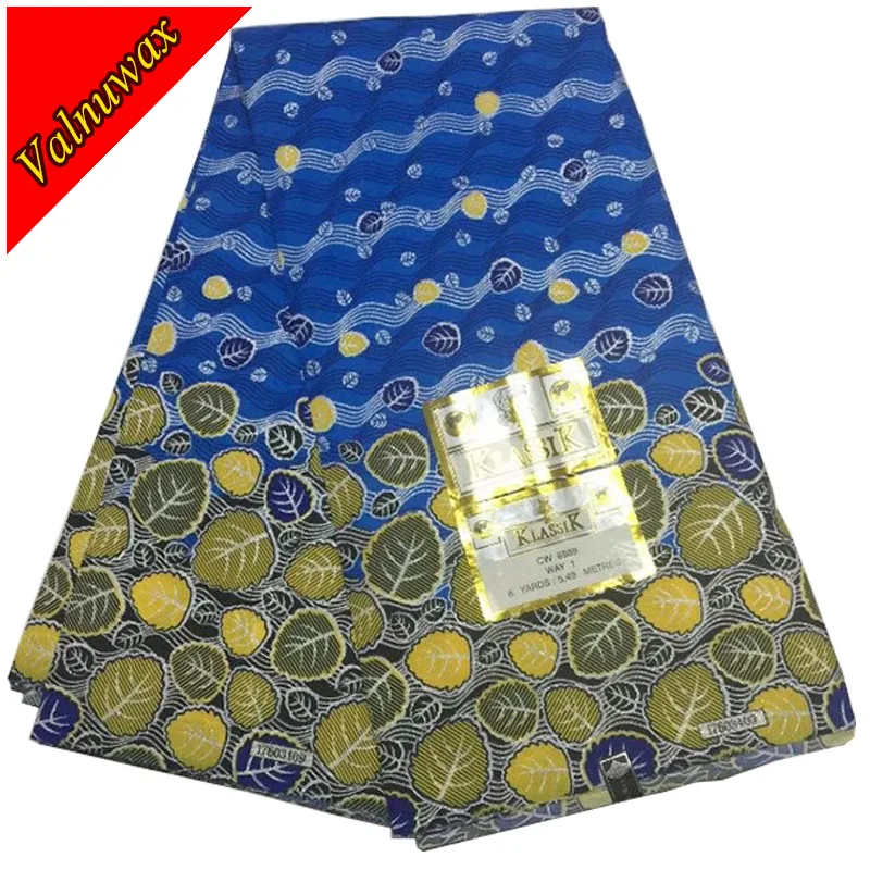 

Gold stamping blue color Print fabric Wax print Fabric African cloth patchwork 6yards/lot 100%cotton for wedding PL