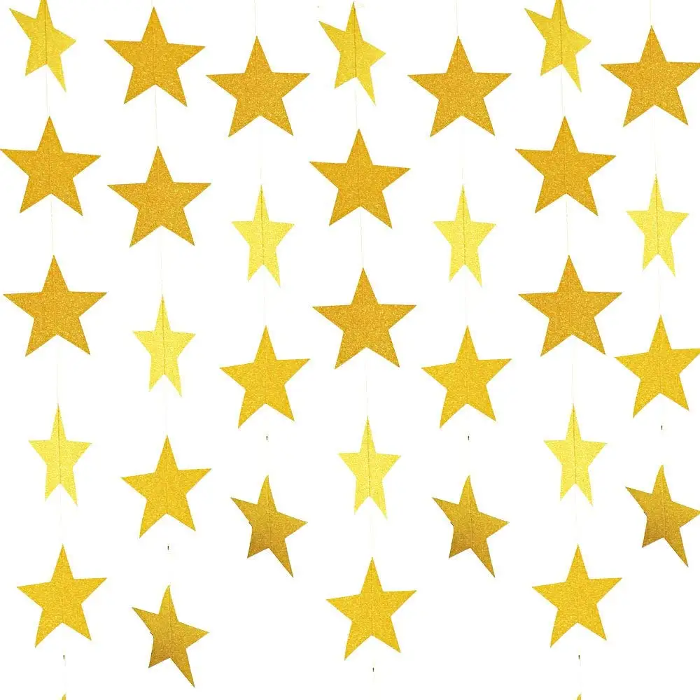 

METABLE 5 Pack 50ft Star Paper Garland Bunting Banner Hanging Decoration for Party Decoration, 3.7inches (Gold)
