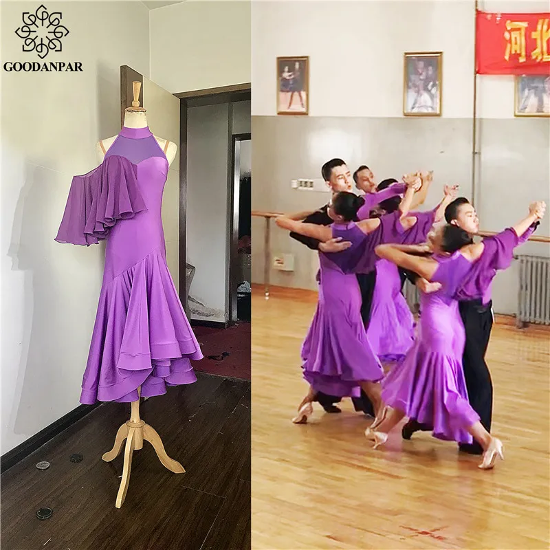 

GOODANPAR Stretch lycra mesh Ballroom Dance Practice Dress Women With Bodysuit Bra Cups Standard Stage Dance Wear