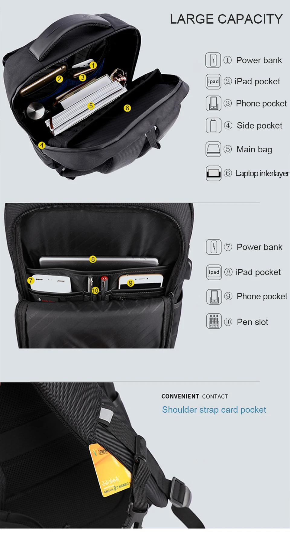 Men Backpack Travel Backpacks 17 Inch Laptop 15.6 Backpacking Notebook Large Capacity Back Pack Waterproof USB Charging Bagpack (9)