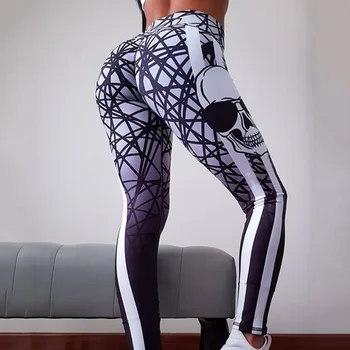

Leggings Fitness 2019 New Arrival Women's Sexy Leggings Stretch Digital Print Skull Grid Pencil Pants Personal printing Trousers