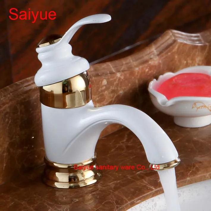 

Whole and Retro Elegant Luxury White Gold Painting Color Brass Deck Mount Washbasin Sink Faucet Bathroom Mixer Taps