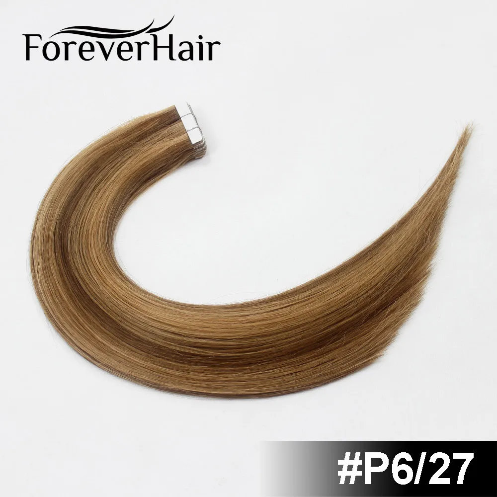 FOREVER HAIR Two Tone Skin Weft бесшовный клей лента для наращивания человеческих волос Remy 2 г/шт. блонд Двусторонняя лента 40 г/упак - Цвет: P6/27