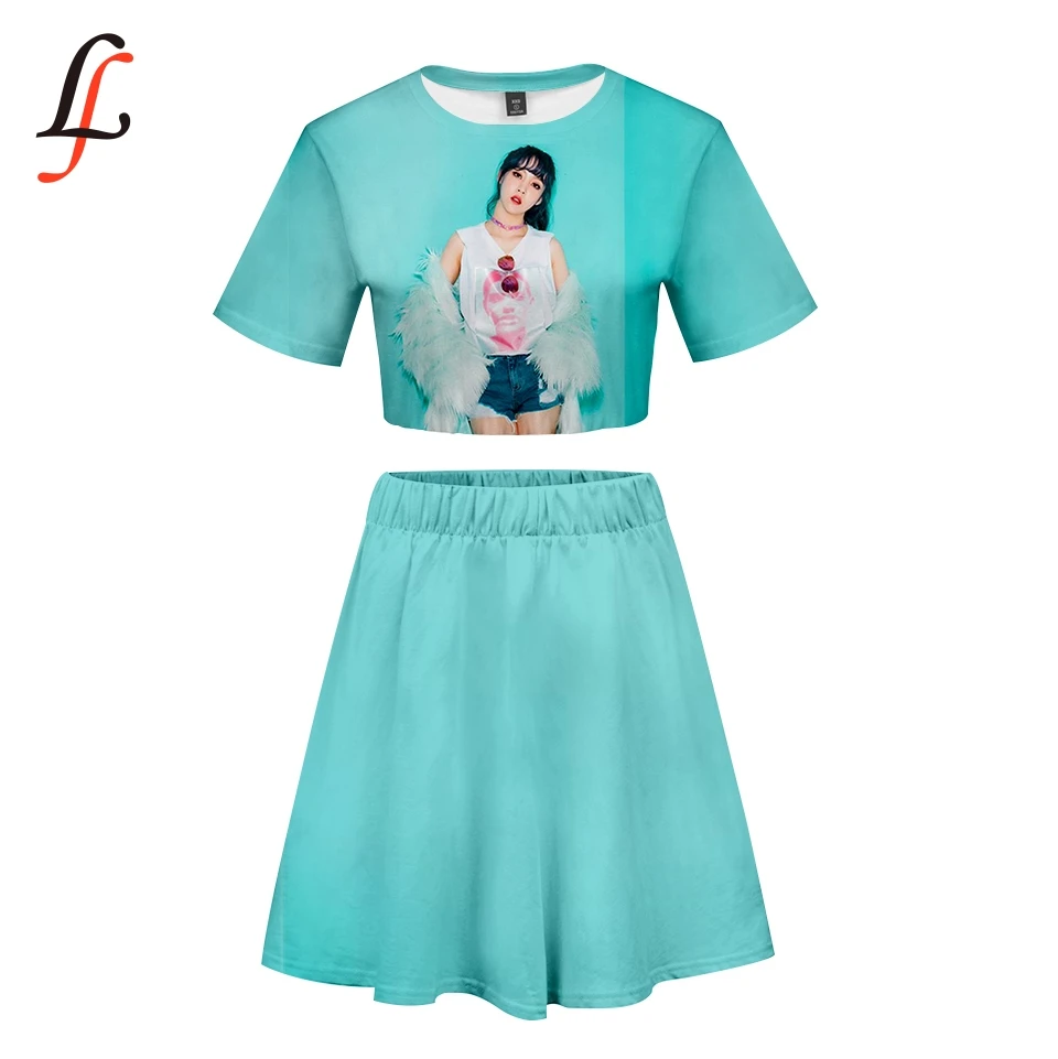New Hot Short Skirt Suit Short Sleeve T-shirt and Short Skirt Piece modis sexy sets Mamamoo 3D print Kpop Girl Casual Pop Style