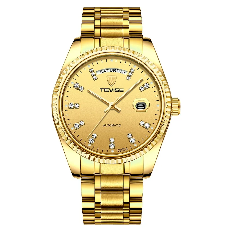 TEVISE Watch Men T833A Men Automatic Watch Rhinestone Scale Date Week Shockproof Waterproof Luminous Hands Mechanical Watch (5)