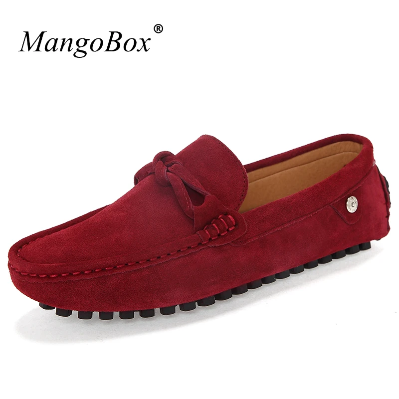 

MangoBox Split Leather Loafers Sneakers Man Anti-Slip Drive Shoes For Men Slip On Flat Shoes Mans Red Brown Men's Boat Footwear