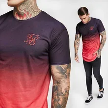 New summer cotton silk siksilk T-shirt gradient print T-shirt short-sleeved hip hop T-shirt shirt men's Longline T-shirt with cut out longline t shirt