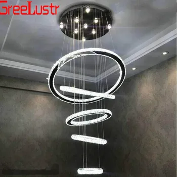 Large Luxury Crystal LED Chandelier Lighting Fixture 5 Rings Circle LED Crystal Pendant Hanging Lamp Stair Hall Dimming Lustres luxury diamond led chandelier crystal lamp modern crystal light fixture circle hanging lustres led decorate luminaire home light
