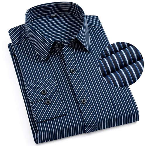 Горячая Распродажа, Умные повседневные мужские рубашки среднего возраста, Удобные Свободные нежелезные мужские рубашки в полоску/клетку с длинным рукавом - Цвет: B2105