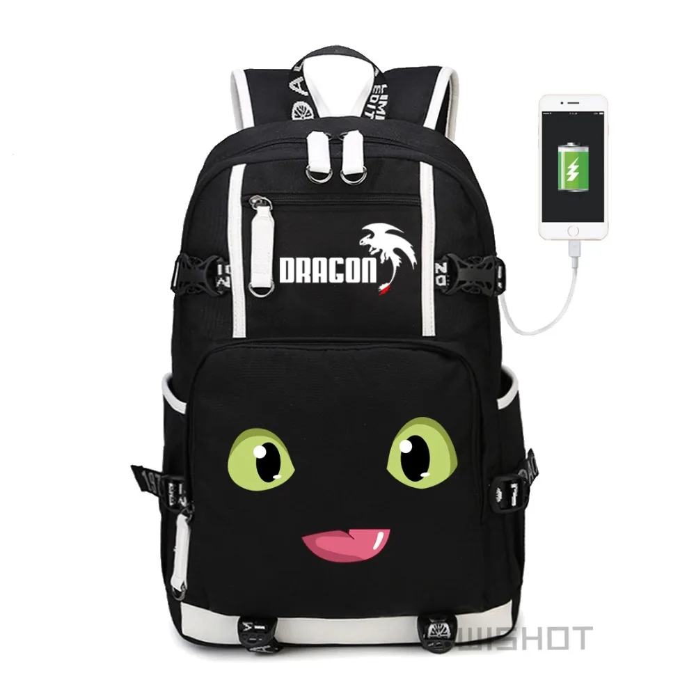 

How to train your dragon Anime movie backpack multifunction USB charging Travel bag for teenagers Boys Girls School Bags