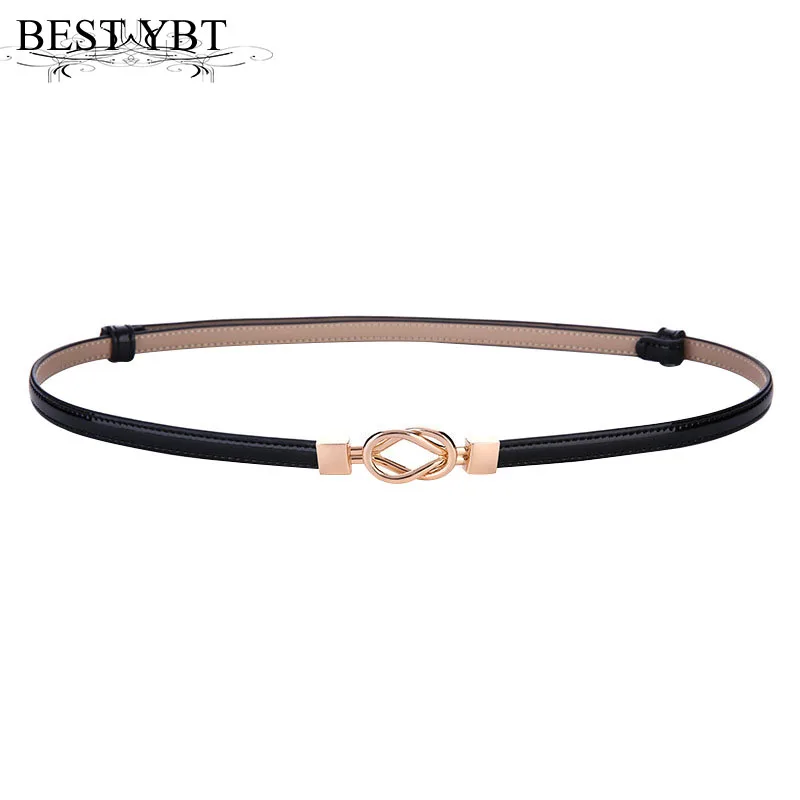 Best YBT Female dress belts Gold circle buckle adjustable thin belt black PU leather corset