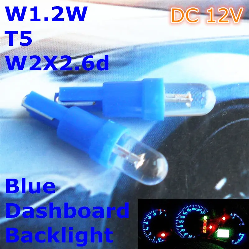 

12V LED Blue Color Car Bulb Lamp T5(5mm Spot Lamp)for W1.2W W2.3W W2X2.6d Dashboard Ashtray Signal Light