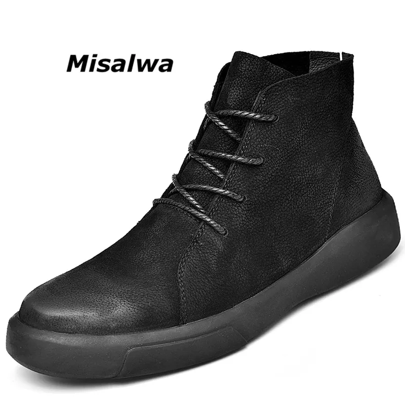 

New Fashion Men Ankle Boots 38-47 Breathable Men Leather Boots High Top Shoes Outdoor Vintage Casual Men Winter Fur Shoes
