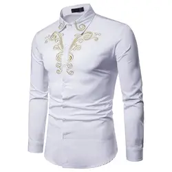 2019 модная мужская рубашка одежда с длинным рукавом Топы корректирующие вышивка хлопковая рубашка для мужчин Гавайское платье рубашки для