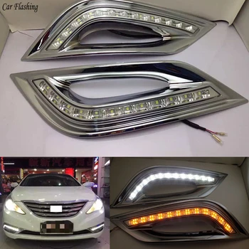 

Car flahsing 2pcs 12V LED for Hyundai Sonata 8 (8th Sonata) 2010-2013 Day Lights DRL Daytime Running Lights with Fog Lamp Hole