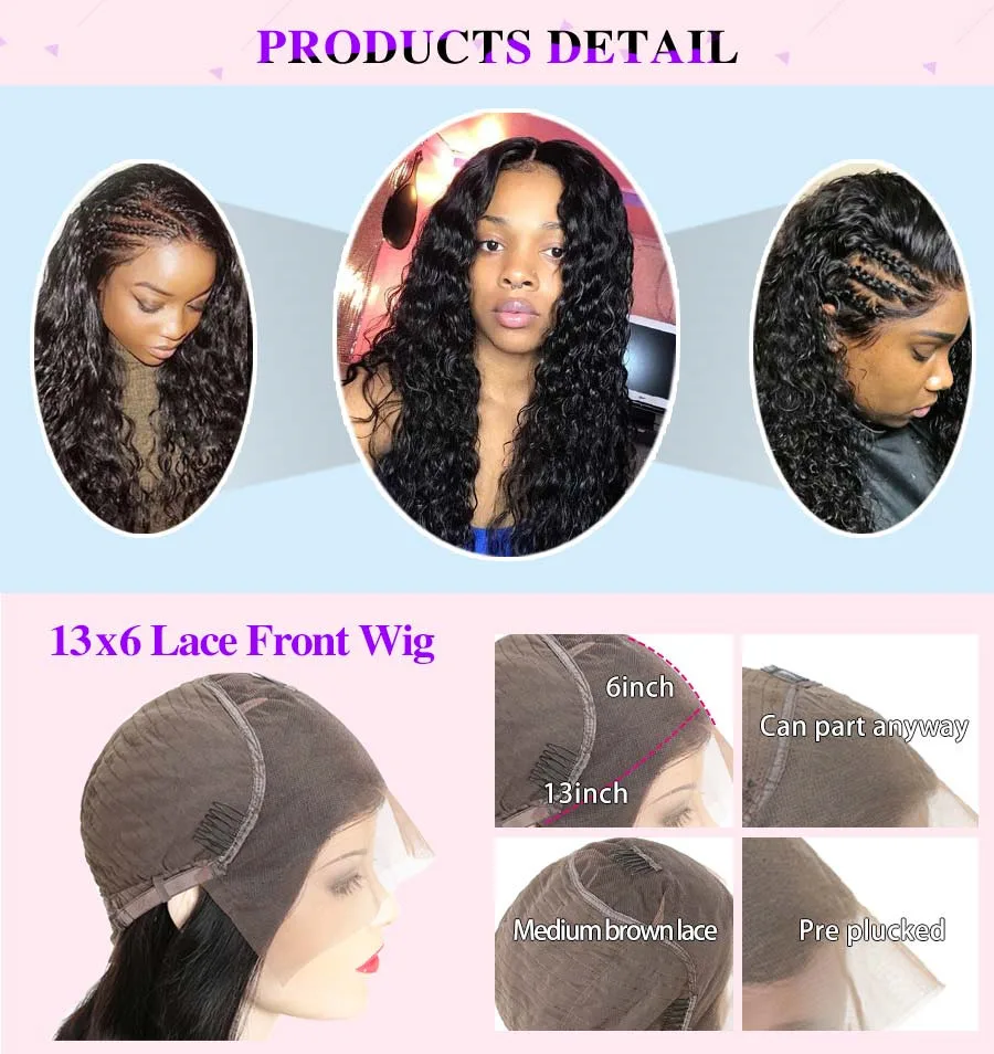 Preplucked 13x6 парик шнурка спереди RXY парики человеческих волос для черных женщин глубокий кудрявый парик человеческих волос Remy парики из бразильского волоса