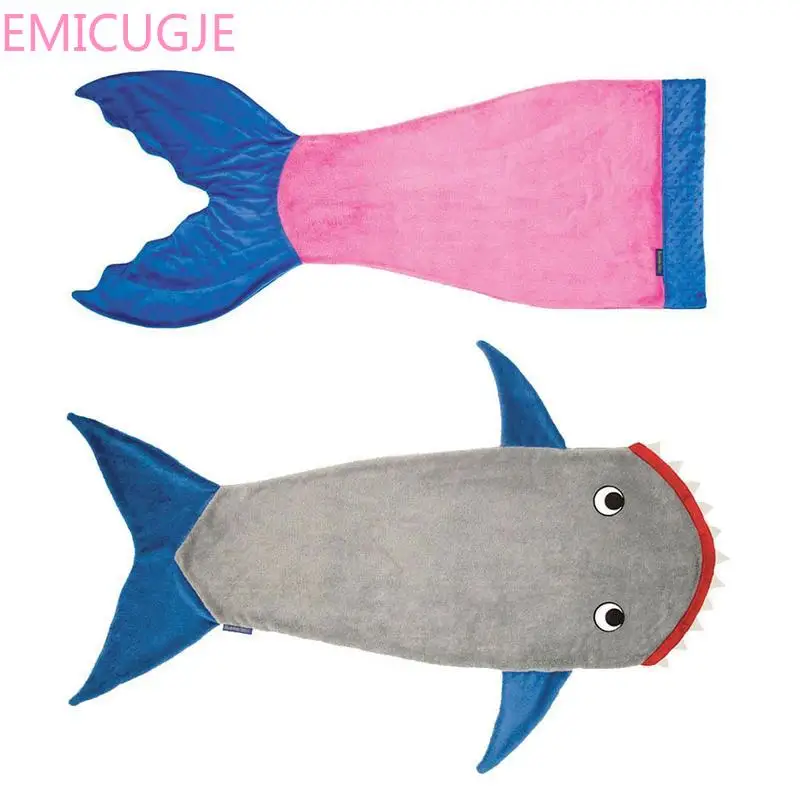 Baratos Regalo de Cumpleaños invierno suave vellón tiburón sirena cola manta niños saco de dormir manta niños sirena manta saco de dormir