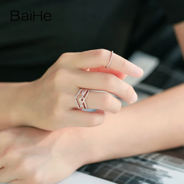 BAIHE Solid 14 К белого золота (AU585) 0.72ct Certified F-G/SI 100% из натуральной бриллиантами свадебные Мода для женщин ювелирные украшения кольцо