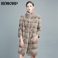 HDHOHP 2017 New Natural Mink Fur Coats For Women Outwear Park With Fur For Female Warm Vest Winter Real Mink Fur Jackets
