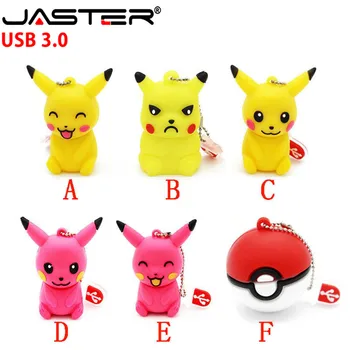 

JASTER Pen drive cartoon cute Pikachu pokemon 64GB 32gb 16gb 8gb 4gb usb 3.0 flash drive memory stick poke ball U disk gift hot
