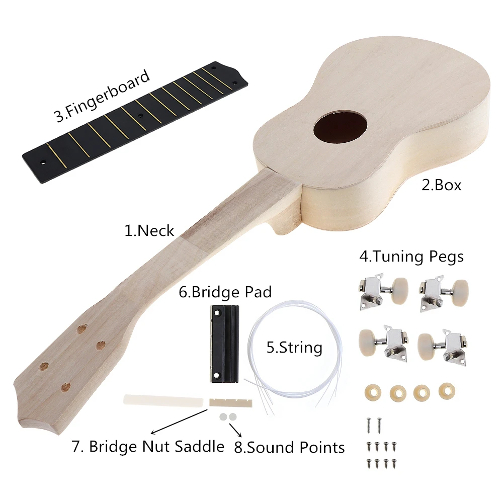 

21 Inch Ukulele DIY Kit Hawaii Guitar Handwork Support Painting Toy Assembly for Amateur Kraft Paper Box