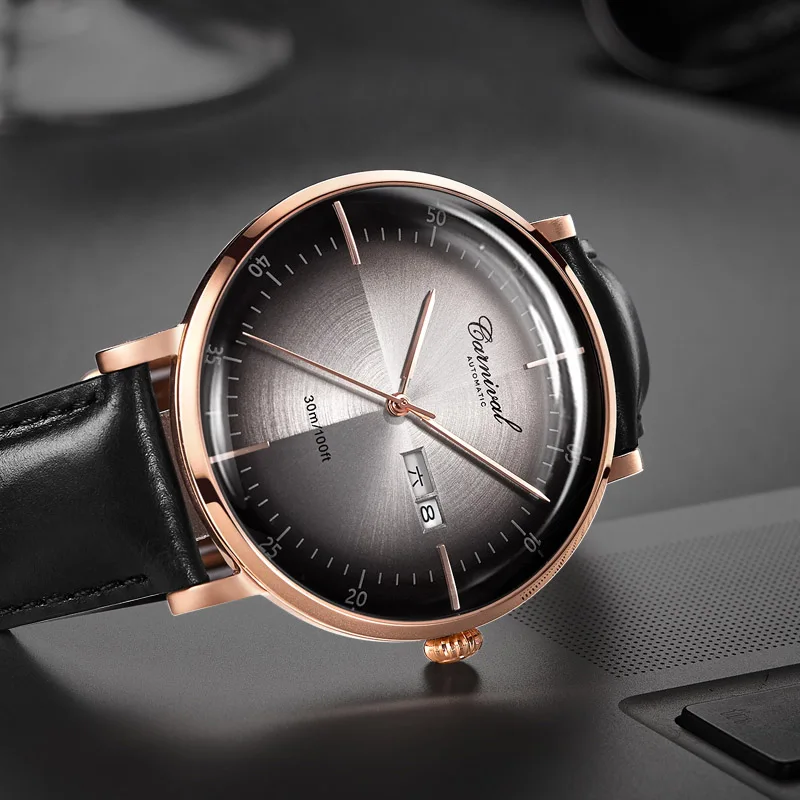 

New 2019 Automatic Watch Men Fashion Leather Strap Mens Mechanical Watches Simple Clock Waterproof Wristwatch montre homme