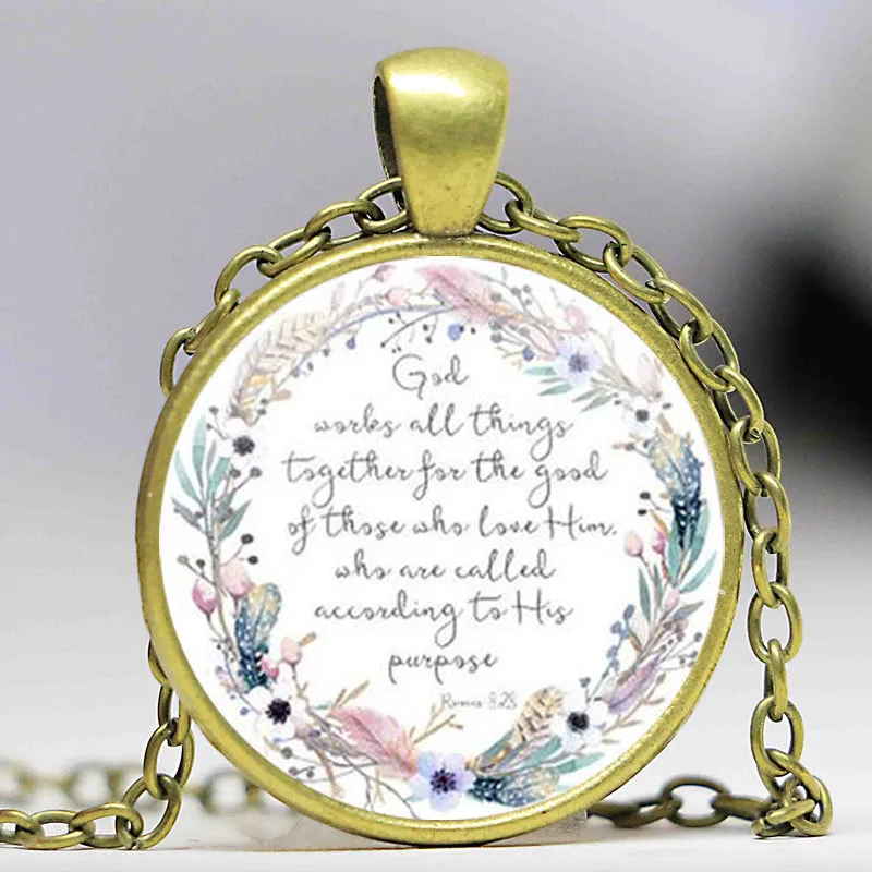 

God Works All Things Together for the Good of Those who Love Him Romans 8 28 Bible Verse Necklace Christian Jewelry Gift