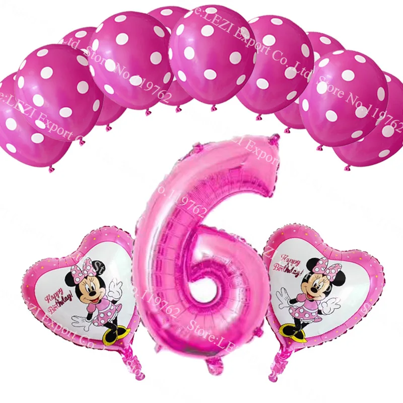 13 шт., для детей 4, 5, 6, 7, 8, 9 лет, воздушный шар с Минни-Маус, тема, вечерние, розовые, праздничные костюмы для девочек на день рождения, латексные шары в горошек, детский душ - Цвет: set 6 C