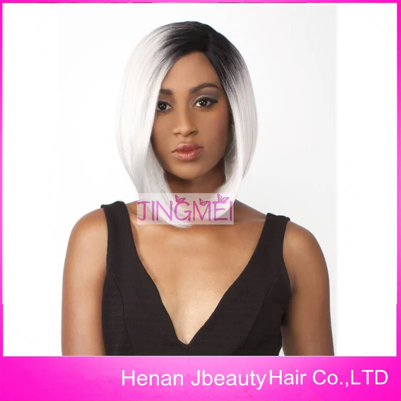 

Popular 12inch Short Ombre 1b/Gray Color Synthetic Hair Lace Front Wigs Heat Resistant Bob Synthetic Wigs