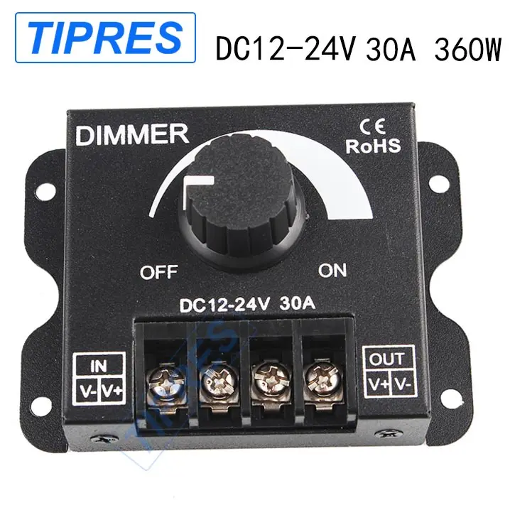 

30A LED Dimmer DC 12V 24V 360W Adjustable Brightness Lamp Bulb Strip Driver Single Color Light Power Supply Controller 5050 3528