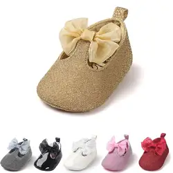 Детские обувь новорожденного искусственная кожа нескользящая обувь Блеск ажурная сетка бантом кроссовки Droppshipping