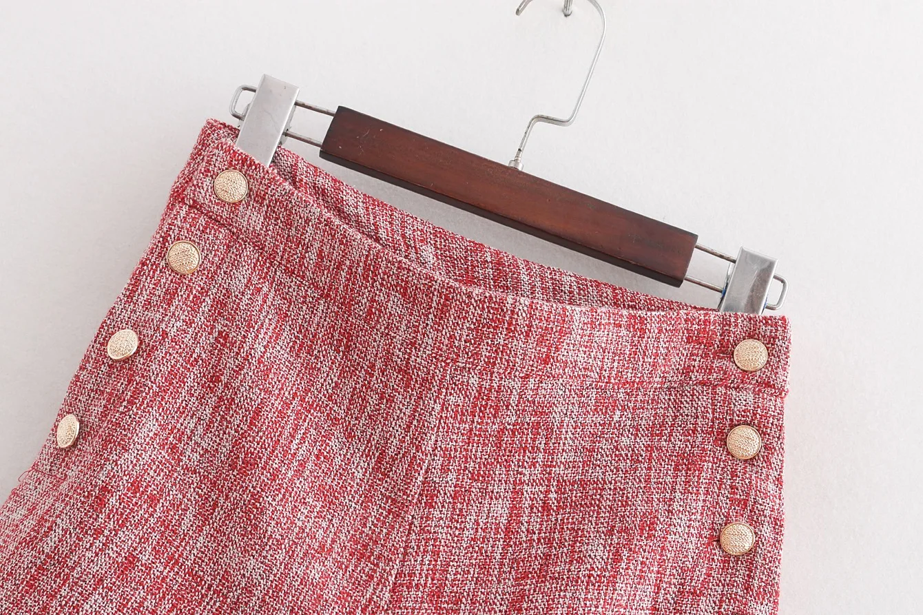 VOGUEIN новые женские красные Повседневное осень кнопки украшения короткие штаны шорты оптовая продажа