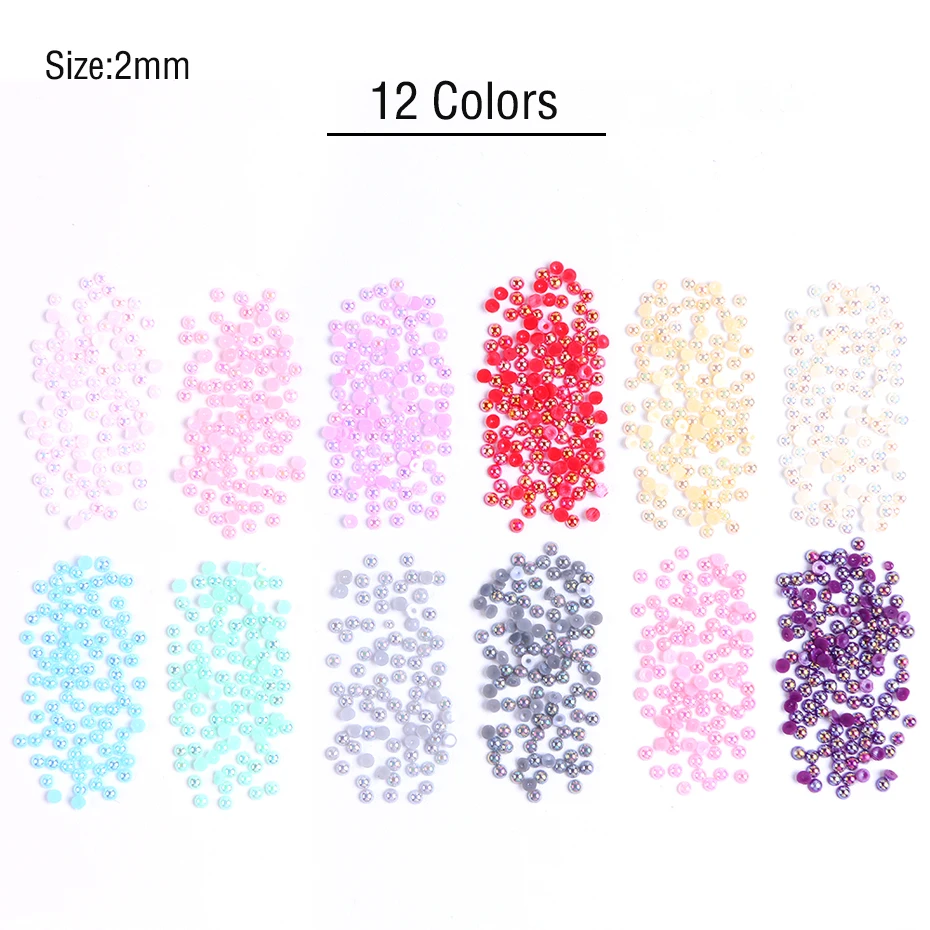 1 Wheel 2mm Colorful Pearls Rhinestones 3D Half Round Glitter Nail Art Decoration Beads Flatback Gems Jewelry DIY Manicure LA969 (3)