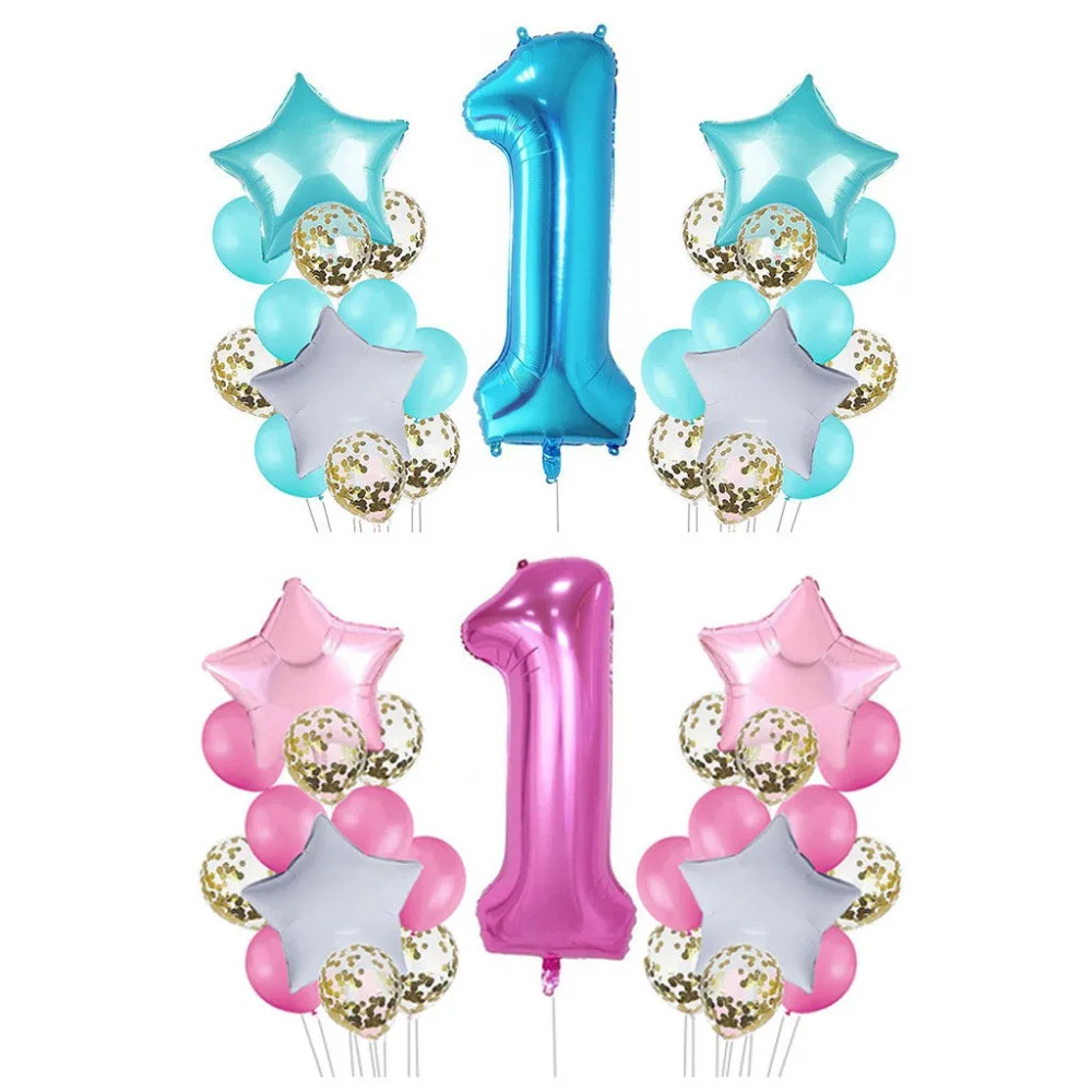 

1set 40inch 1 yrar old happy birthday party decrotion balloons boy girl star heart tutu yarn baby years old shower supplies