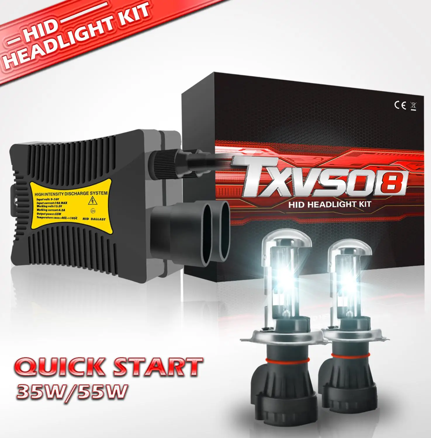 TXVSO8 55Wx2 H4 ксеноновые HID фары комплект для замены лампы автомобильных фар 9003 HB2 Hi/lo 3000K 4300K 5000K 6000K 8000K 10000K 12000k K