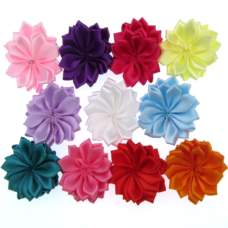 

20Pcs 1.5" satin flowers rolled rosette multilayers flowers applique craft wedding sewing decoration 4.0cm