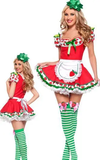 Strawberry Costume Hot Sale Lovely Adult Strawberry Girl Costume 3S1275 Sex...