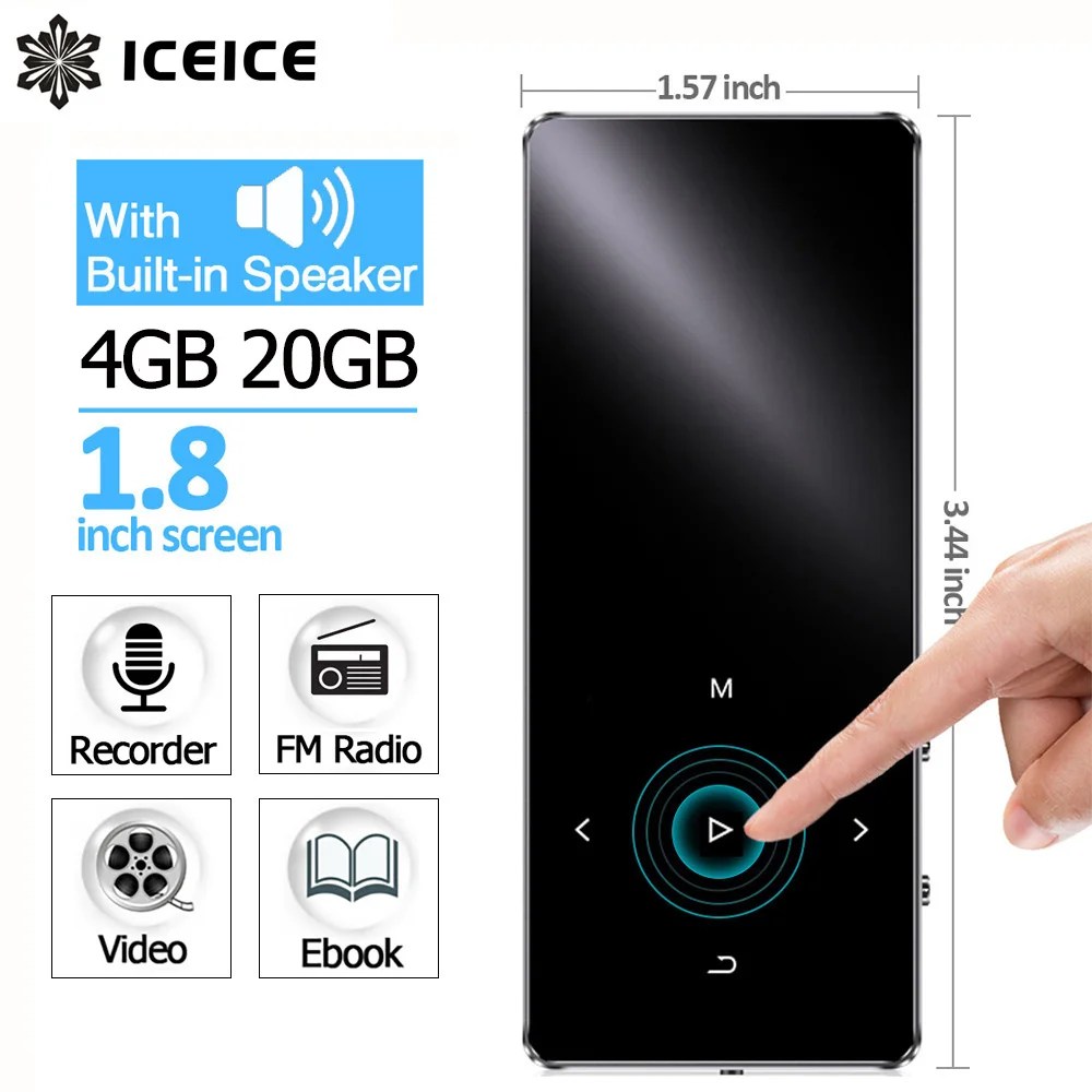 

ICEICE MP3 Player with earphones 1.8 inch Screen touch keys hi fi fm radio mini sport MP 3 music player portable metal walkman