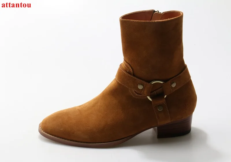 Autumn fashion brown suede leather woman ankle boots flat heel concise