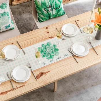 

Fashion Home Nordic style GREEN plant pattern cotton table runner Table flag and Placemat table cover