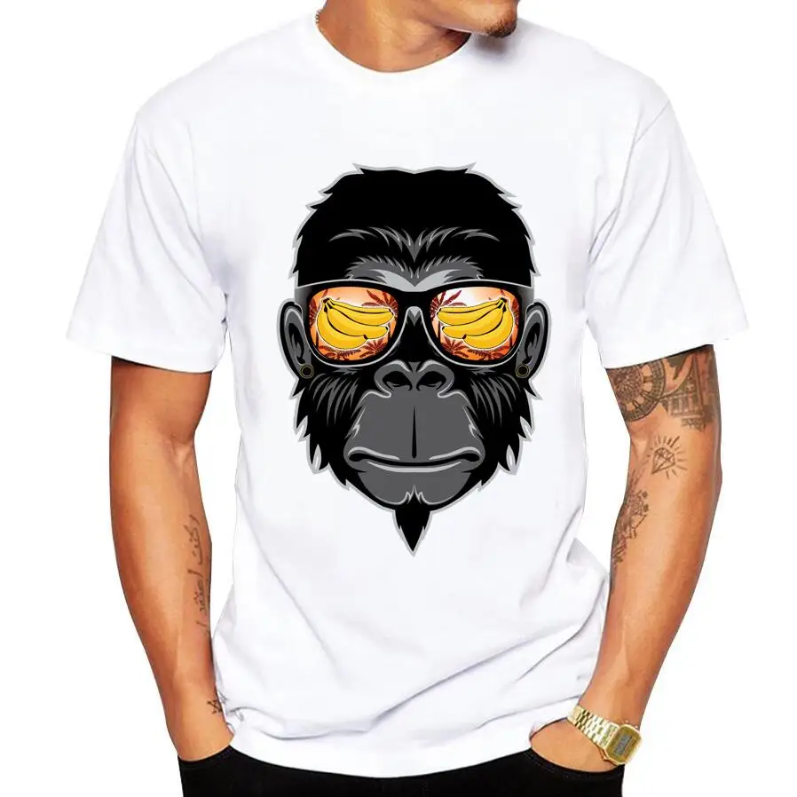 

2018 Summer Casual Men's T-Shirt Funny Cool Monkey Print T Shirt Men White Round Neck Casual Cotton Short Sleeve Tops Tees