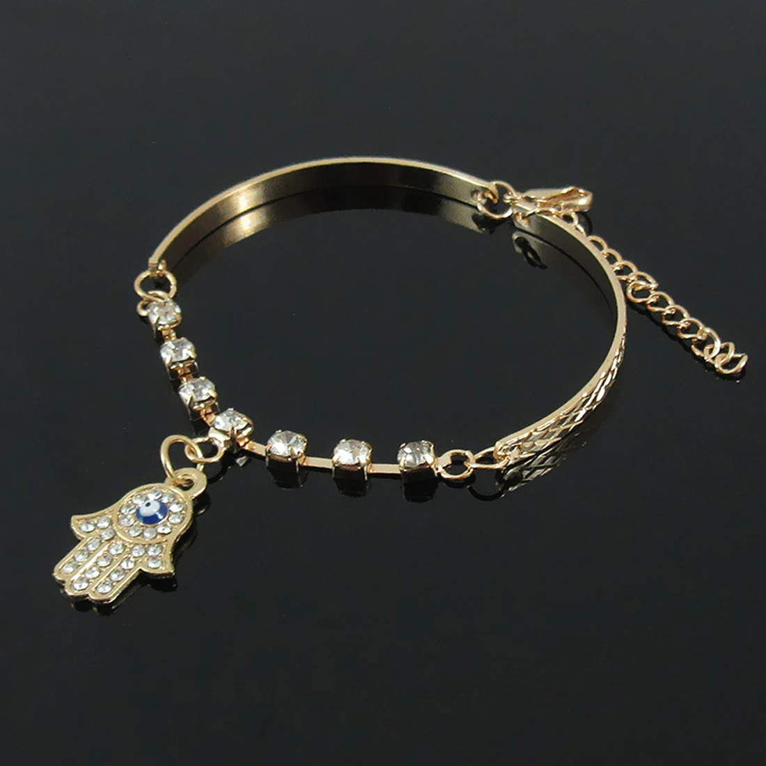 

2019 New Women Fashion Jewelry Hand Of Fatima Bergamot Evil Eye Rhinestone Gold Color Bracelet Bergamot diamond bracelet